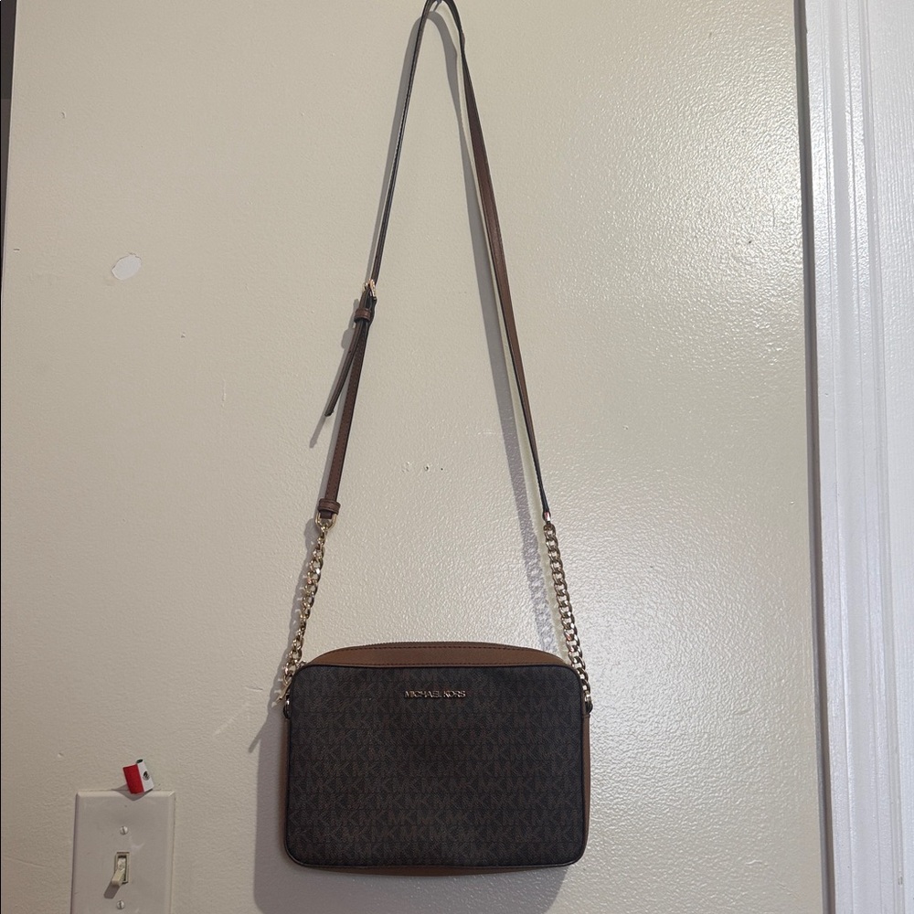 Michael Kors Dark Brown Crossbody Bag with Gold Accents